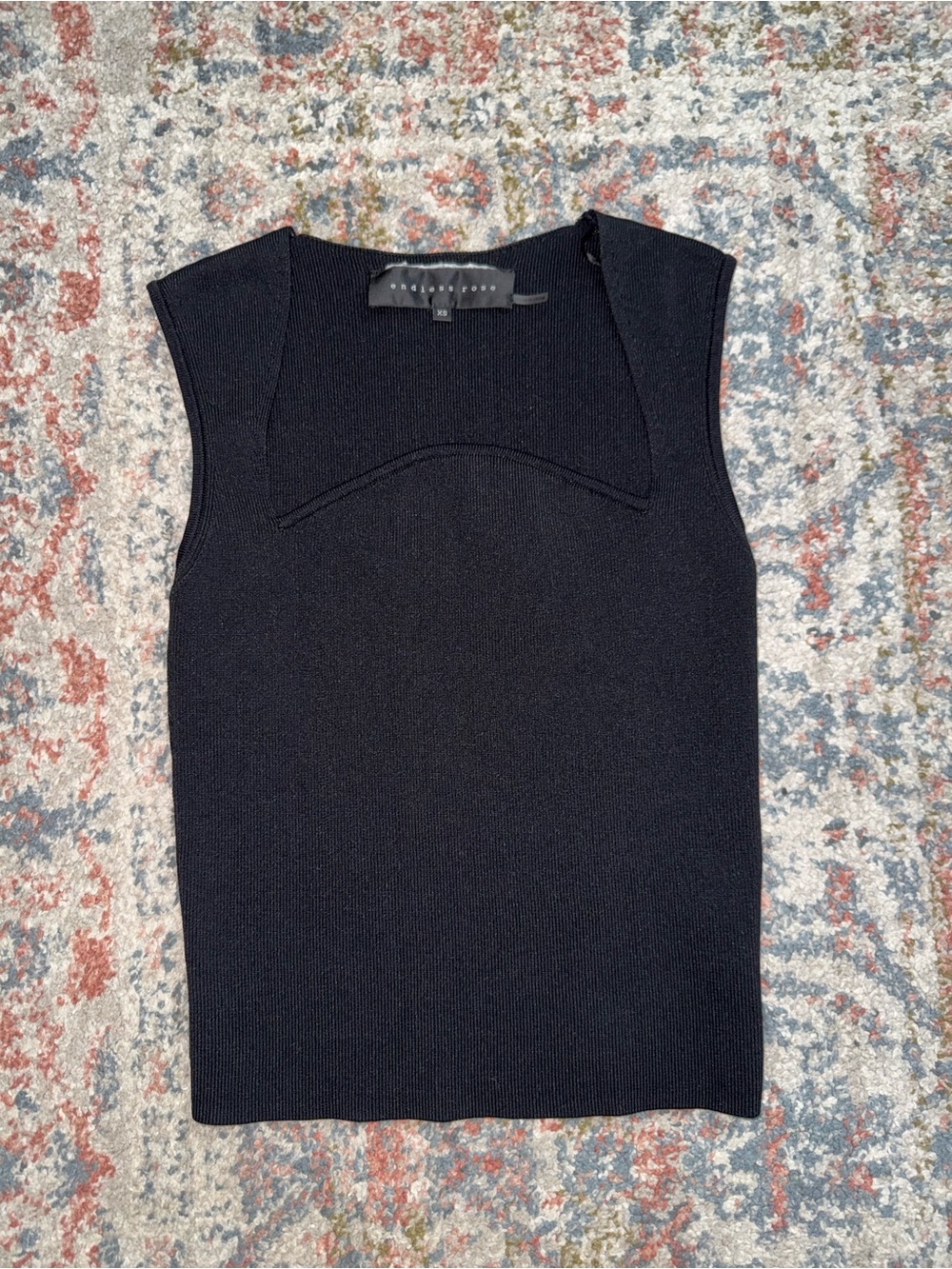 Endless Rose Black Knit Sleeveless Square Neck Top